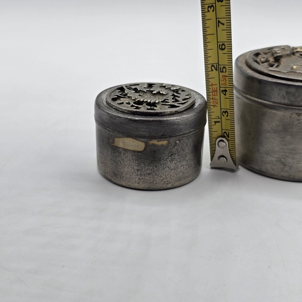 1970s Metzke Pewter Round‎ Panther Lioness Owl Tiger Trinket Tin Box Small AS IS - Picture 8 of 13